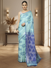 Crisp Ikkat Slub Linen Handloom Blue Saree