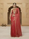 Lehariya Pure Silk Kota Doria Red Saree Handcrafted