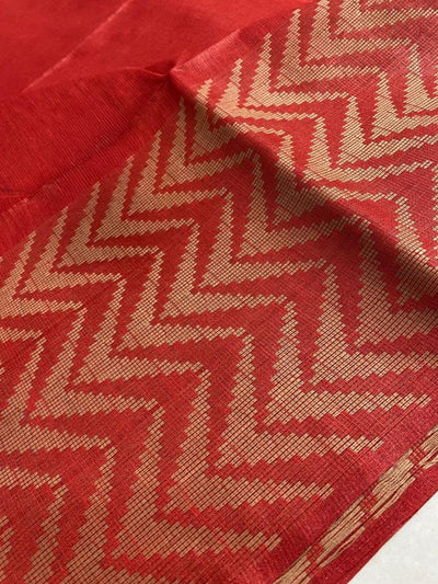 Chanderi Silk Red Saree | Indiehaat
