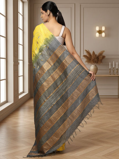 Lively Eri Tussar Silk Embroidered Yellow Saree