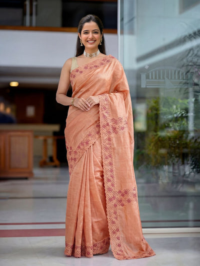 Silkmark Certified Pure Tussar Cutwork Warm Brown Saree