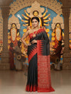 Silkmark Tussar Glowing Blockprint Black & Red Saree