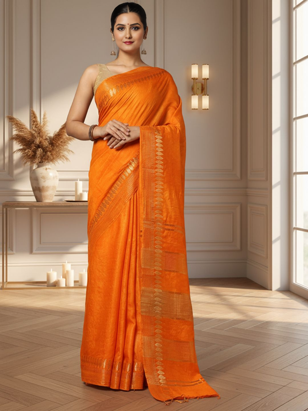 Pure Kota Silk Saree Orange Jaquard Weaving