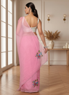 Bold Kota Doria Cotton Bird Embroidery Pink Saree Handdyed