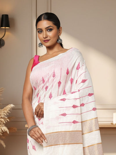 Dazzling Eri Tussar Silk Embroidered Cream Saree