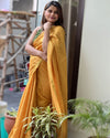 Gleaming Pure Tissue Linen Yellow Handdyed Saree