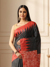 Silkmark Tussar Glowing Blockprint Black & Red Saree