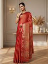 Quaint Maheshwari Tissue Silk Handwoven Saree Red