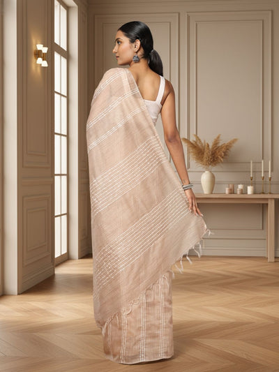 Bansbara Tussar Silk Kantha Handloom Saree Raffia Brown