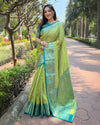 Indiehaat | Kanchipuram Tissue Silk Zari Woven Green Saree