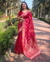 Indiehaat | Organza Floral Dual Zari Woven Pink Saree