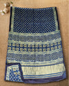 Indiehaat | Ajrakh Blockprint Modal Silk Lagdi Patta Indigo Saree