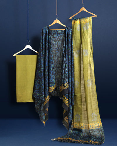 Katan Silk Blockprint Blue Suit