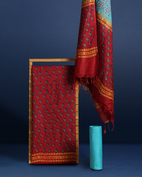 Katan Silk Timeless Blockprint Red Suit