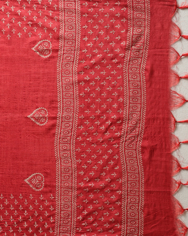 Katan Silk Printed Suit Piece Berry Red