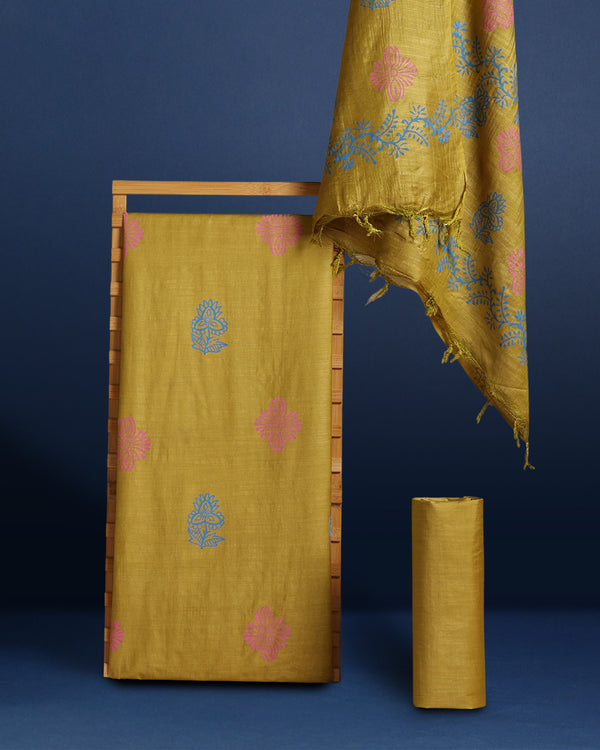 Katan Silk Sunny Blockprint Mustard Suit