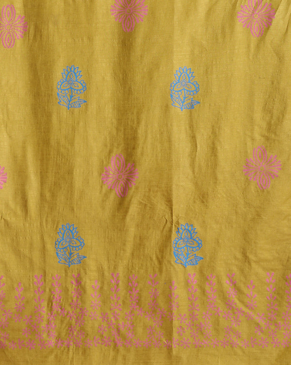Katan Silk Sunny Blockprint Mustard Suit