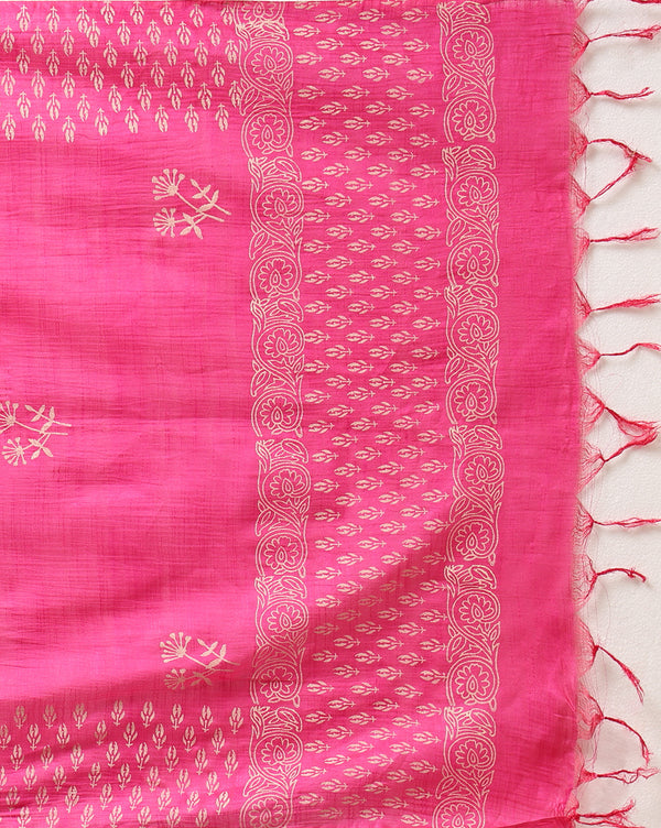 Katan Silk Fanciful Blockprint Pink Suit