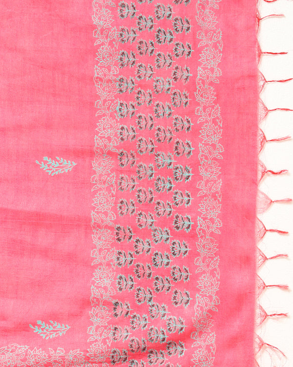 Katan Silk Rosy Blockprint Pink Suit