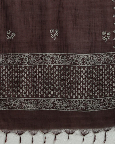 Katan Silk Lustrous Blockprint Brown Suit