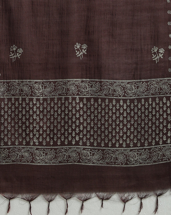 Katan Silk Lustrous Blockprint Brown Suit