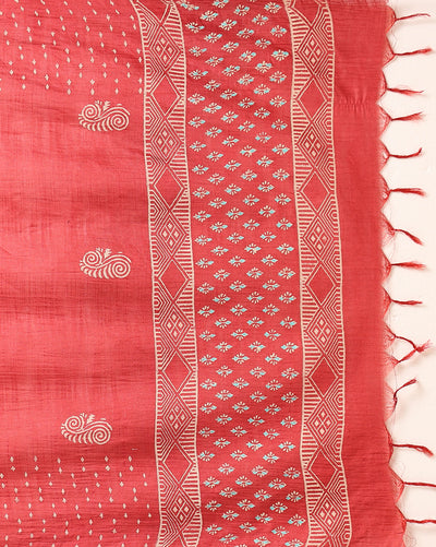 Katan Silk Surreal Blockprint Red Suit