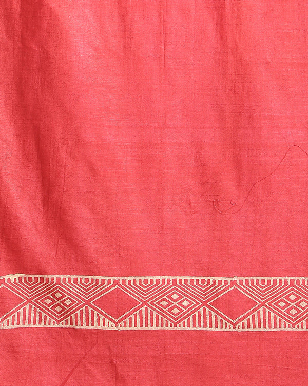 Katan Silk Surreal Blockprint Red Suit