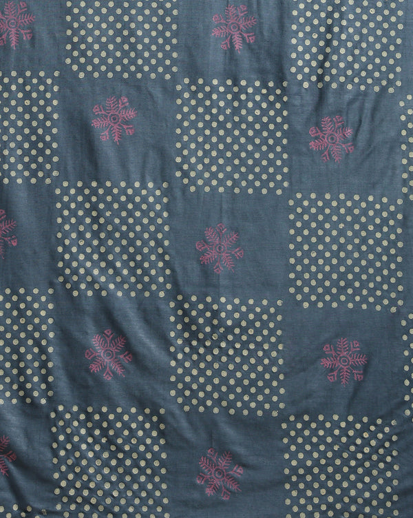 Katan Silk Idyllic Blockprint Metallic Blue Suit