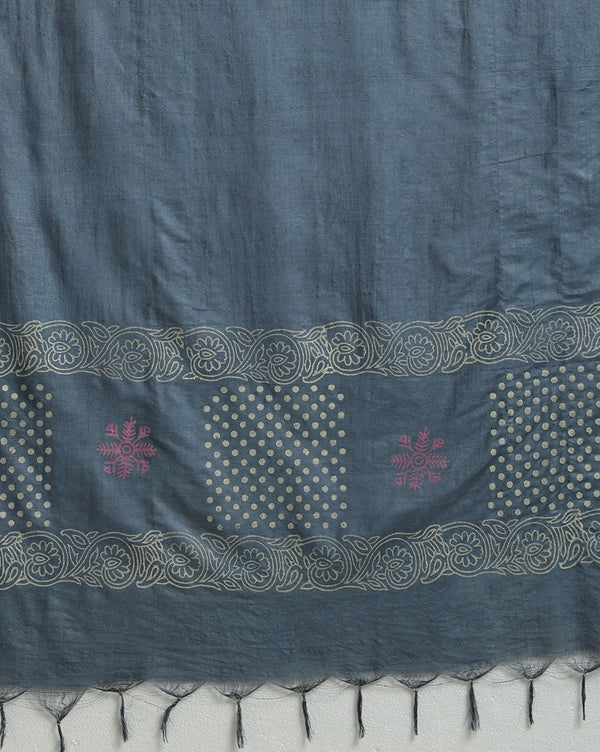 Katan Silk Idyllic Blockprint Metallic Blue Suit