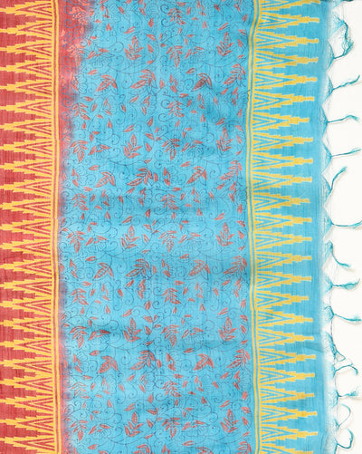 Katan Silk Vibrant Blockprint Sky Blue Suit