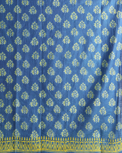 Katan Silk Glossy Blockprint Blue Suit