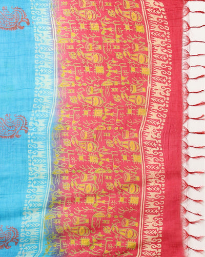 Katan Silk Lively Blockprint Pink & Blue Suit