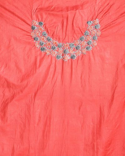 Embroidered Katan Silk Red & Blue Suit