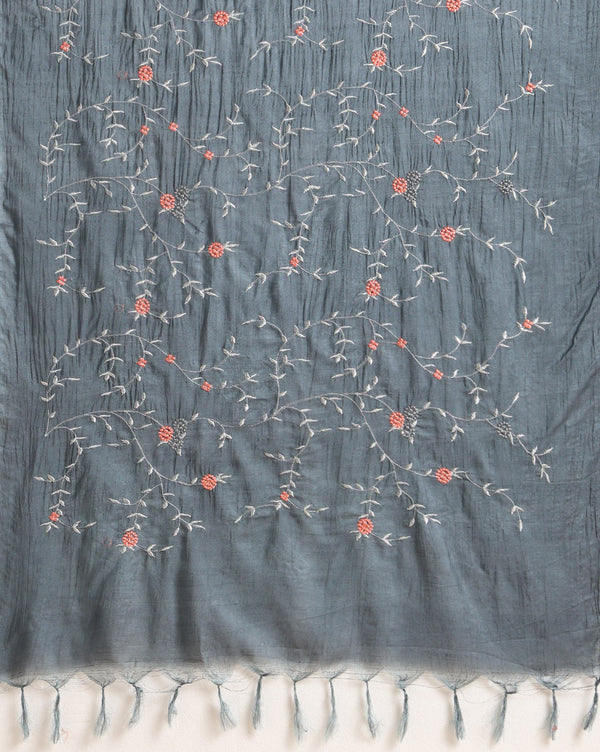 Embroidered Katan Silk Red & Blue Suit