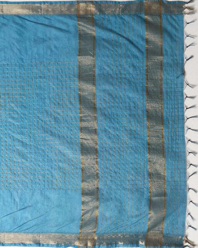 Handcrafted Kota Silk Turquoise Blue Plain Saree