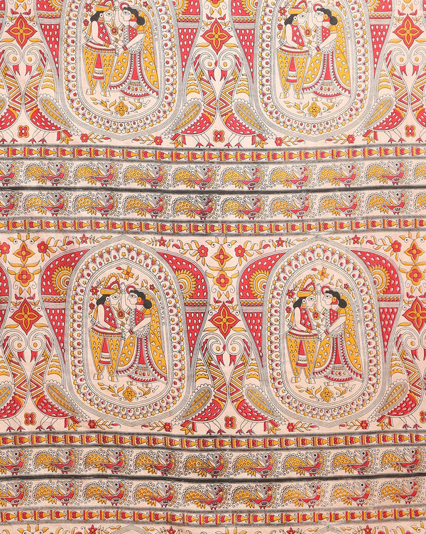 Stunning Katan Silk Madhubani Beige Suit