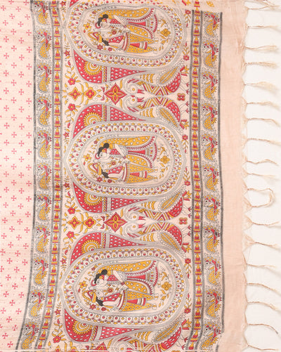 Stunning Katan Silk Madhubani Beige Suit