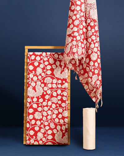 Artistic Katan Silk Madhubani Red Suit