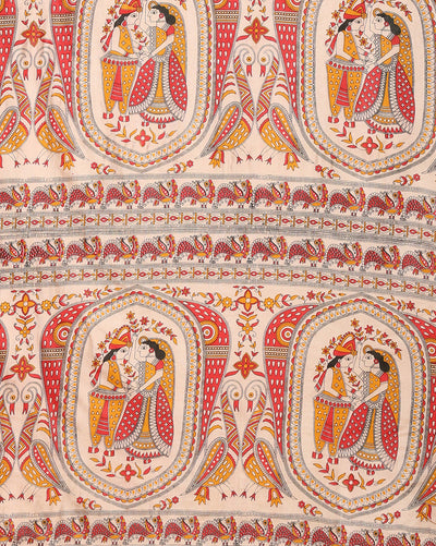 Pastoral Katan Silk Madhubani Beige Suit