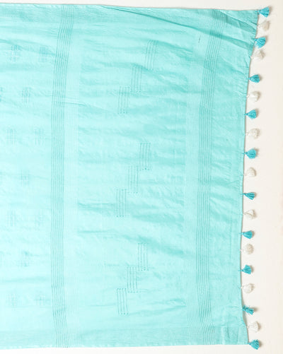 Katan Sea Blue Silk Saree Weaving Design with Blouse-Indiehaat