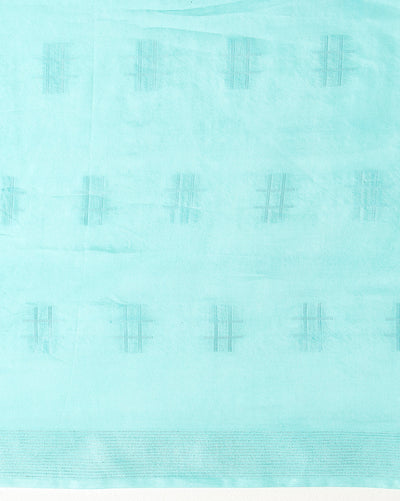 Katan Sea Blue Silk Saree Weaving Design with Blouse-Indiehaat