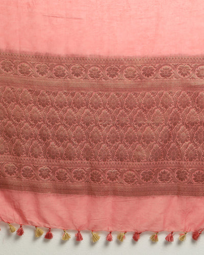 Radiating Banarasi Silk Linen Peach Handloom Saree