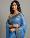 Unique Banarasi Silk Linen Blue Handloom Saree