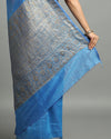 Unique Banarasi Silk Linen Blue Handloom Saree