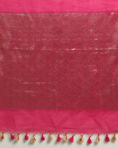 Fascinating Banarasi Silk Linen Pink Handloom Saree