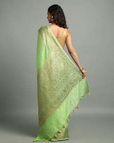 Joyful Banarasi Silk Linen Green Handloom Saree