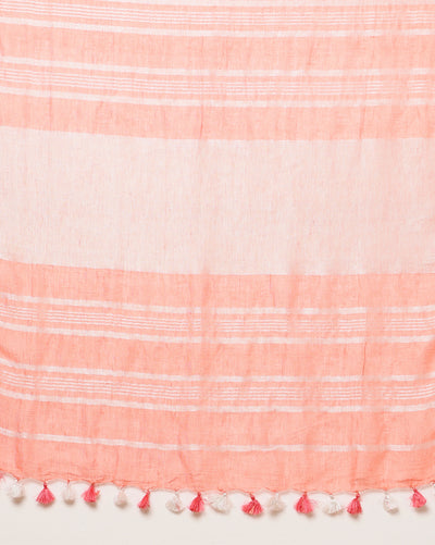 Graceful Pure Linen Embroidered Handloom Orange Saree