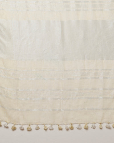 Vivid Pure Linen Embroidered Handloom Off White Saree