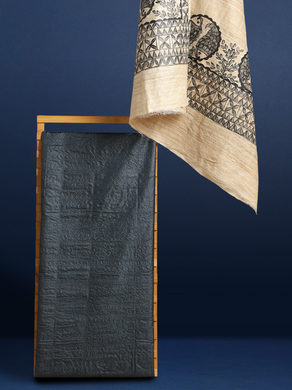 Silkmark Tussar Beige Madhubani Ethereal Dupatta & Black Top