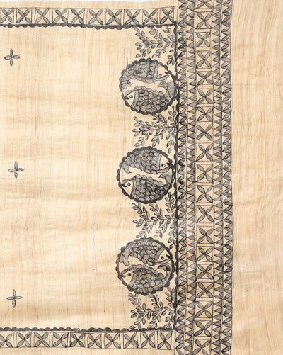 Silkmark Tussar Beige Madhubani Ethereal Dupatta & Black Top